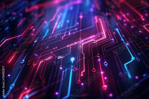futuristic abstract neon lines on dark background technology circuit board pattern digital art digital ilustration