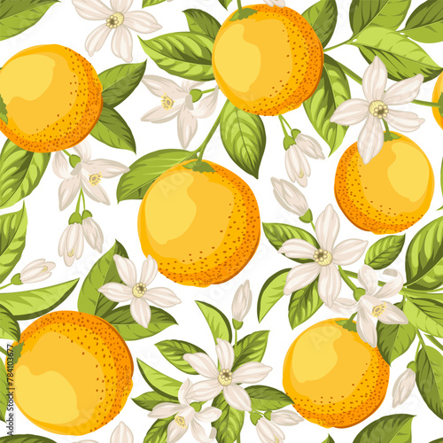 Seamless floral pattern with oranges. Vector illustration.