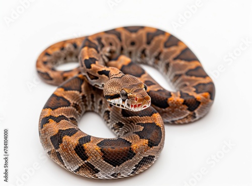 a very pretty snake on a white background with the tongue open