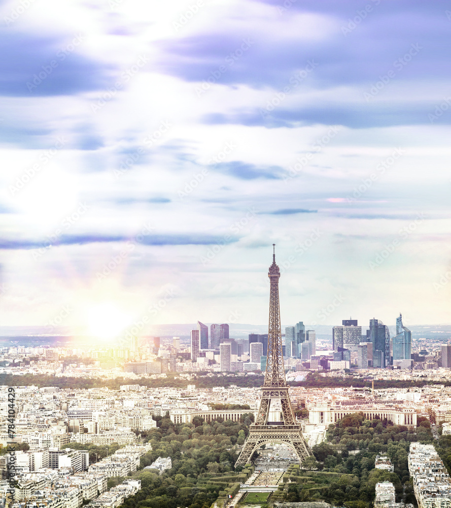 Eiffel tower in Paris at sunset.