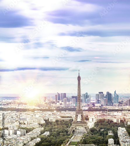 Eiffel tower in Paris at sunset.