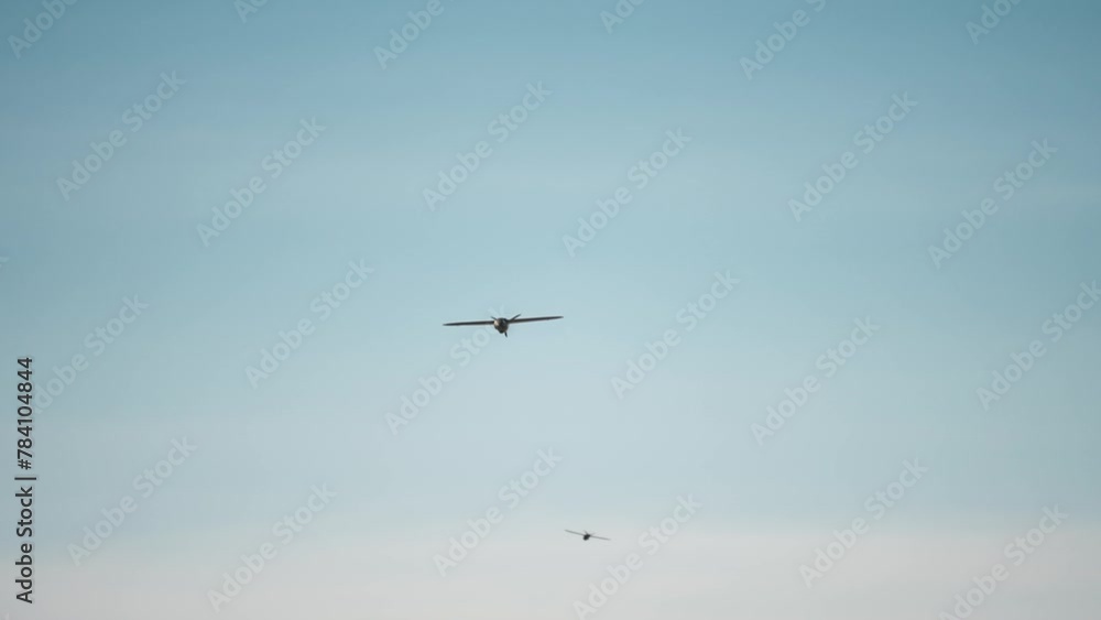 Uav In Flight Drone Aircraft flying in the sky. Military UAV in flight. Military UAV ...
