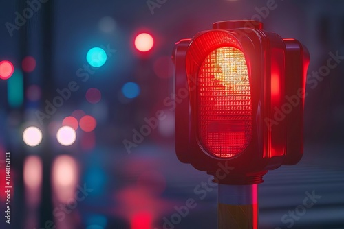 glowing red emergency vehicle siren light in traffic 3d alert signal render illustration photo