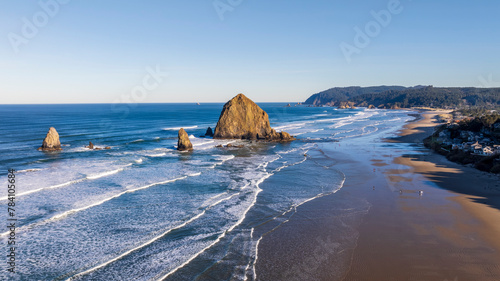 Aerial view of Haystack rock during an early morning