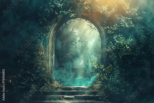 magical portal in an enchanted forest mystical gateway to another realm illustration photo
