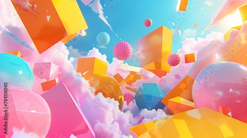 A kaleidoscope of shapes and colors in a floating 3d world AI generated illustration