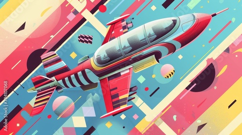 A retro-inspired isolated flying gadget with a funky Memphis design AI generated illustration photo