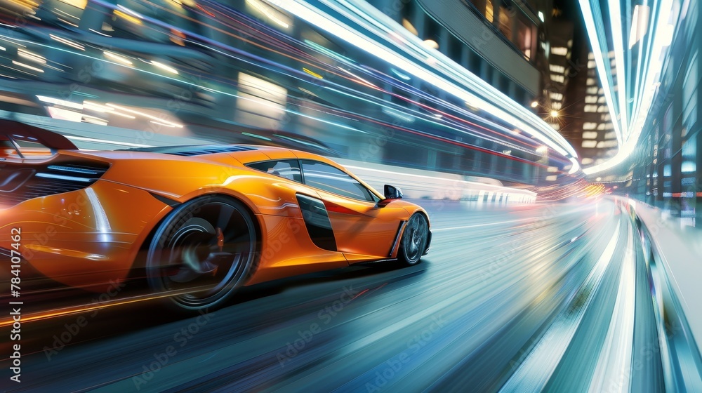 A supercar zooming through a 3d rendered digital landscape AI generated illustration