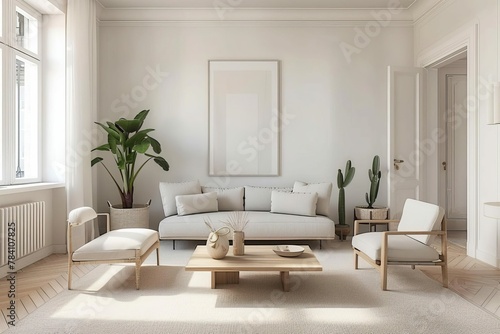 minimalist scandinavian living room interior with modern furniture 3d render architecture visualization digital ilustration © Lucija