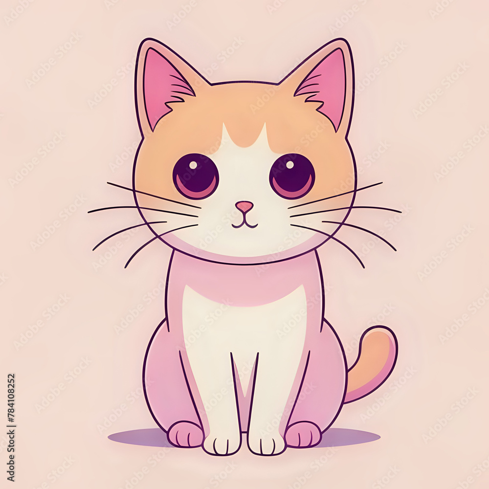 A Cat, pink, purple, orange and green gradient, with a vintage aesthetics - generated by ai