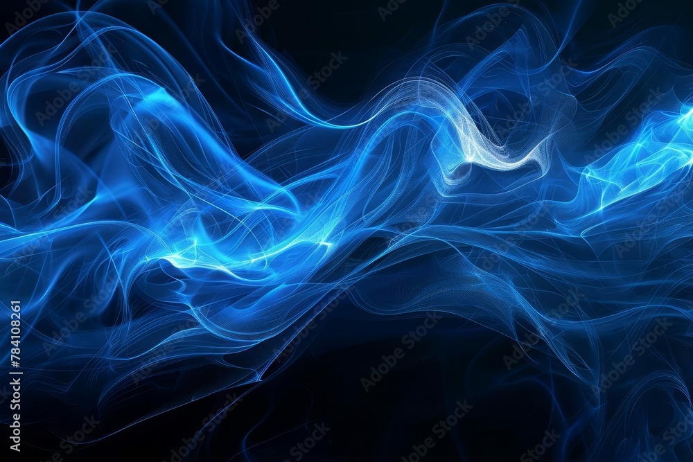 modern abstract blue smoke swirl on black background digital art fluid design 3d illustration