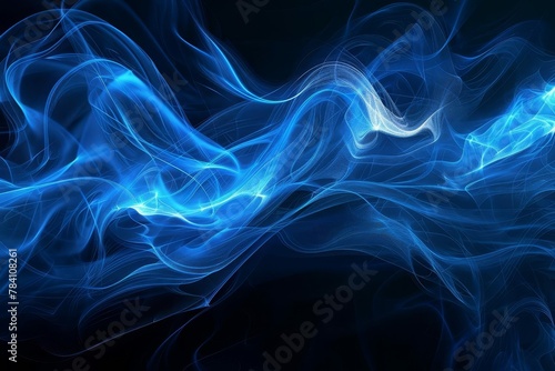 modern abstract blue smoke swirl on black background digital art fluid design 3d illustration