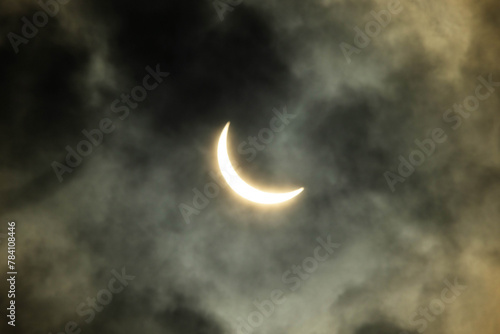 Partial solar eclipse high contrast close up