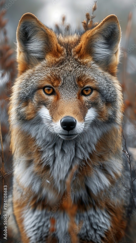A portrait of a jackal with an alert expression and distinctive features such as pointed ears and a sharp snout. Jackal with observant eyes in natural habitat. A portrait of a jackal with an alert expression and distinctive features such as pointed ears and a sharp snout. Jackal with observant eyes in natural habitat.