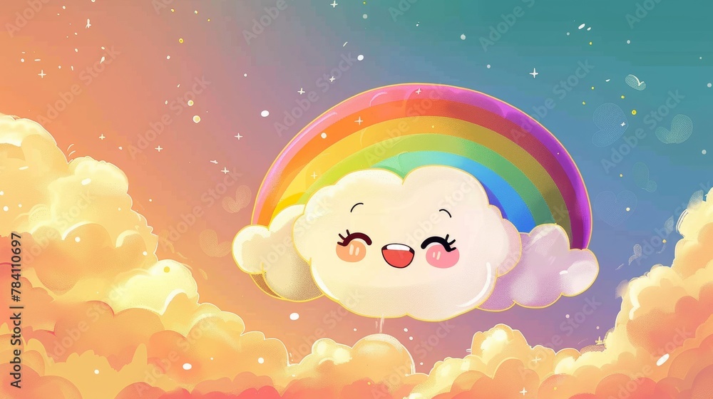 Adorable rainbow cloud with eyes and a smile AI generated illustration Adorable rainbow cloud with eyes and a smile AI generated illustration