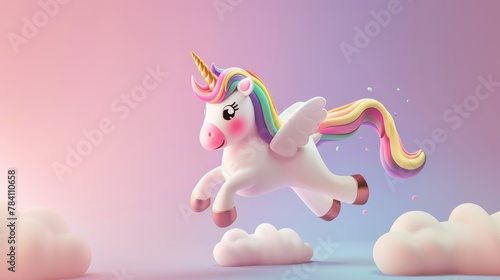 Adorable hovering unicorn with rainbow mane   AI generated illustration