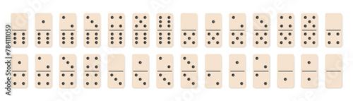 Domino tiles icon full set. Realistic dominoes bones. 28 pieces for game graphic element. Vector illustration EPS 10