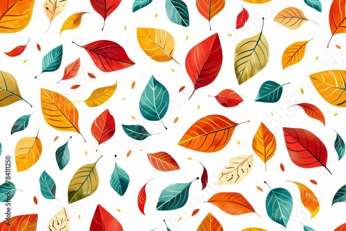 seamless autumn pattern with colorful falling leaves on white background seasonal decorative design digital ilustration