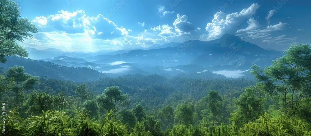 Breathtaking Tropical Landscape with Majestic Mountain Range and Lush Jungle Foliage in Thailand