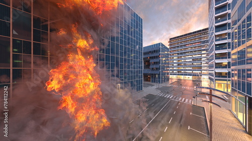 攻撃される未来都市の風景　3DCGレンダリング photo