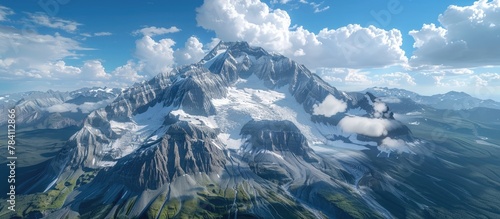 Majestic Snow Capped Mountain Peaks in the Canadian Wilderness Reach Towards the Heavens in a Breathtaking Panoramic Landscape