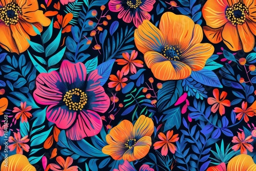 vibrant abstract floral pattern with intricate details and bold colors vector illustration digital ilustration