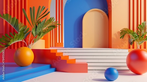 Bold colors and geometric shapes in a 3d isolated scene AI generated illustration