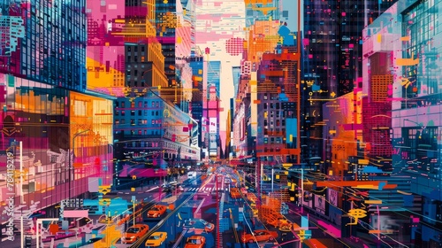 Bold patterns and colors in a digital cityscape AI generated illustration © ArtStage