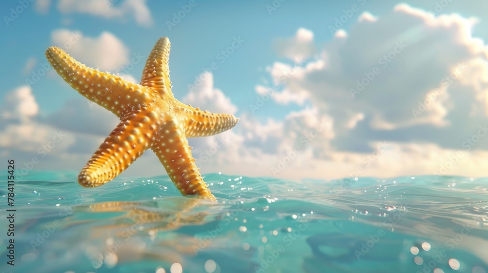 Cheerful starfish floating above the sea AI generated illustration Cheerful starfish floating above the sea AI generated illustration