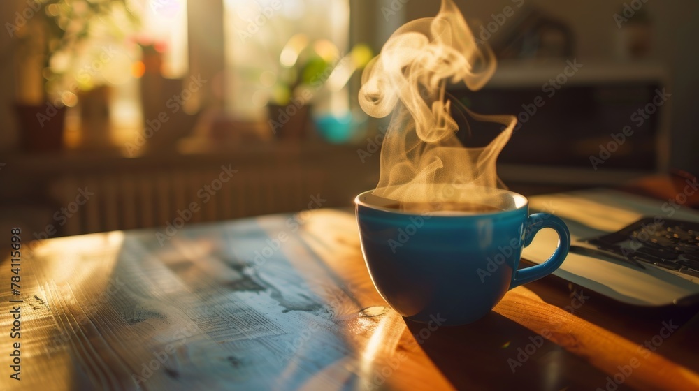 Cup of coffee steaming on the desk AI generated illustration Cup of coffee steaming on the desk AI generated illustration