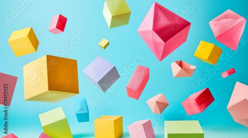 Colorful geometric shapes in mid-air AI generated illustration