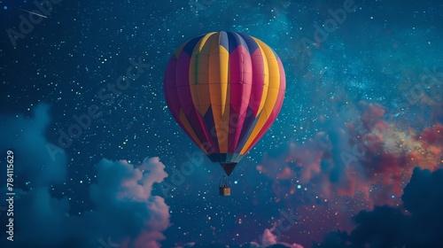 Colorful hot air balloon floating in space AI generated illustration