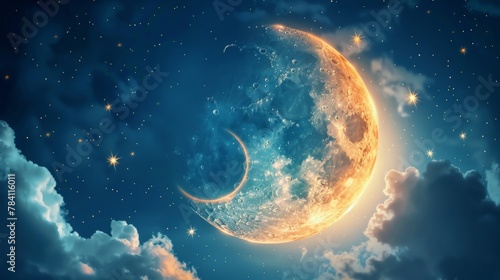 Dreamy moon with sleepy face AI generated illustration