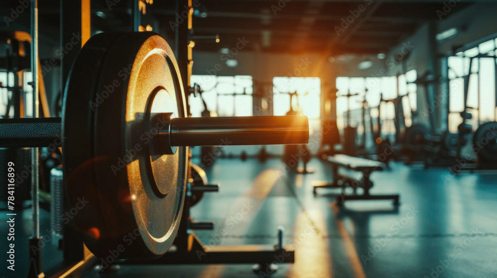 Fototapeta premium empty modern gym interior with various equipment with natural lighting 