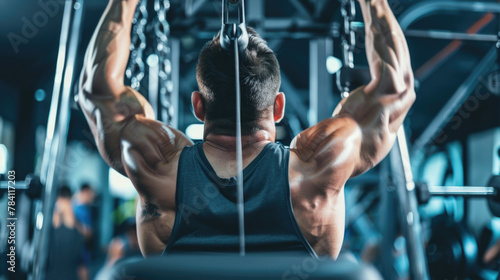 a muscular man doing exercises in gym