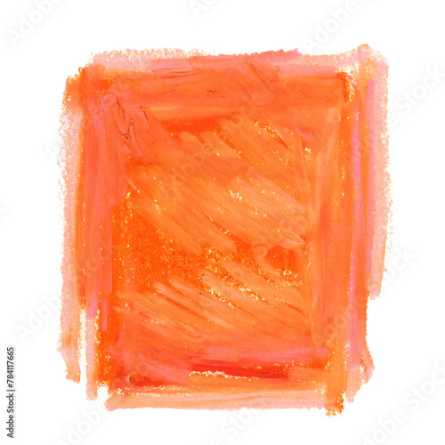 Pomarańczowa plama pędzla farba akrylowa. Rozmazany abstrakcyjny kształt kwadratu i rozmazów z teksturą. Wyodrębniona z tła. 