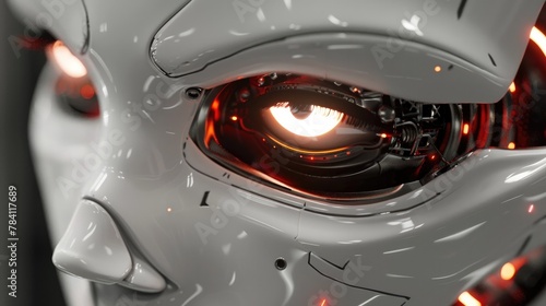 Futuristic White Robotic Cyborg with Eyeliner Makeup Concept in Digital 3D Rendering