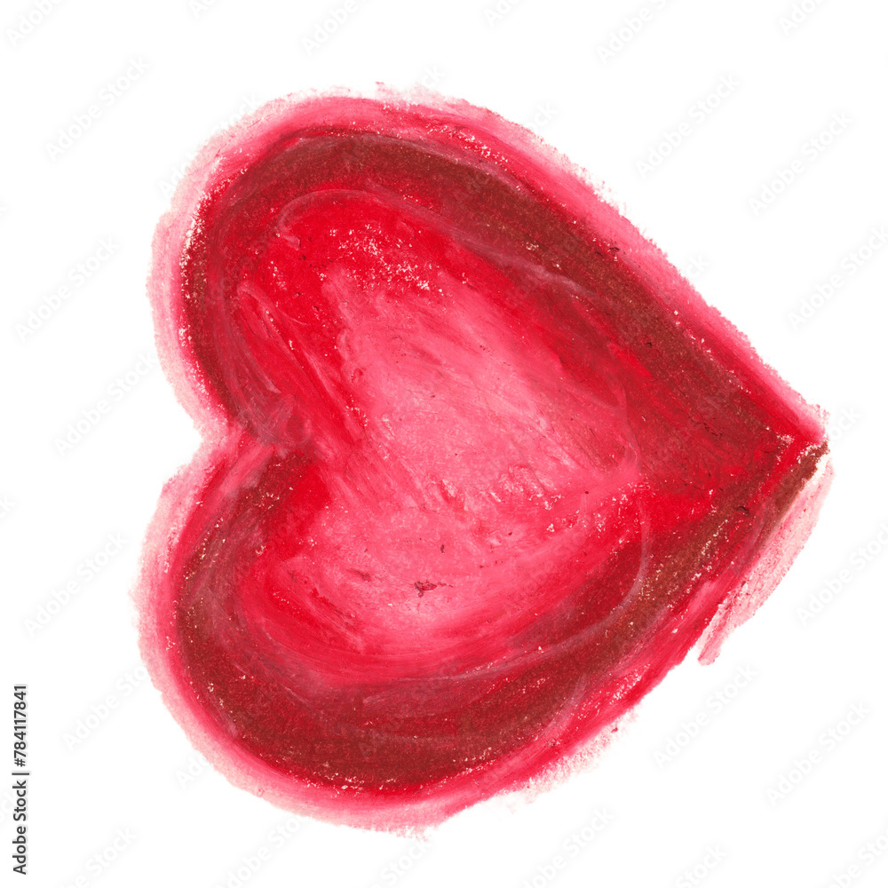 Czerwone serce w stylu dziecięcym,  farba akrylowa. Rozmazany abstrakcyjny kształt serca. Wyodrębniona z tła.  - obrazy, fototapety, plakaty 
