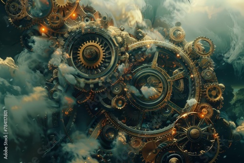 whimsical steampunk gears and cogs interlocking in a surreal composition digital concept art digital ilustration