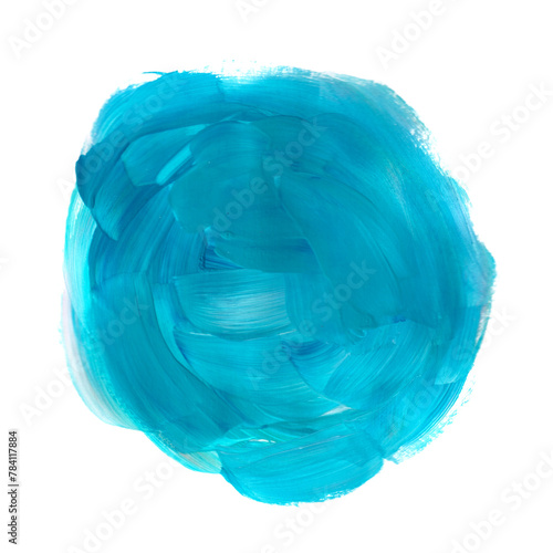 Niebieska plama pędzla farba akrylowa. Rozmazany abstrakcyjny kształt koła i rozmazów z teksturą. Wyodrębniona z tła. 