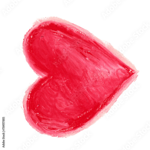 Czerwone serce w stylu dziecięcym, farba akrylowa. Rozmazany abstrakcyjny kształt serca. Wyodrębniona z tła. 
