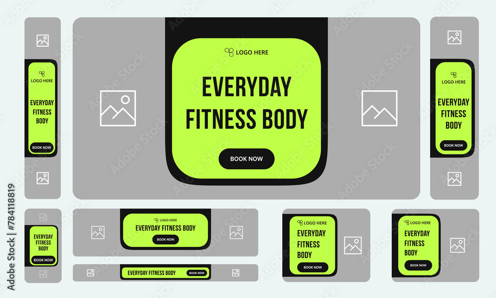 Fototapeta premium Trendy fitness web set banner design for social media post, fitness training banner design, customizable vector eps 10 file format