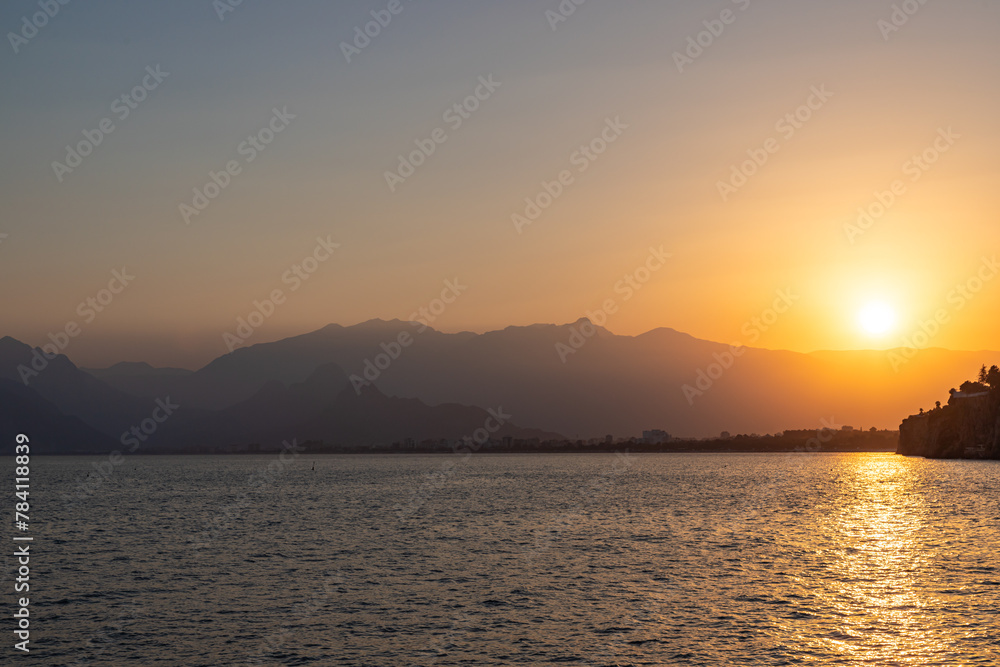 Naklejka premium Sunset view from old harbour in Antalya, Turkey