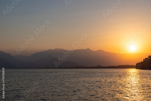 Sunset view from old harbour in Antalya, Turkey