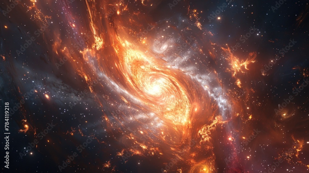 Mesmerizing Cosmic Vortex Swirling Galactic Energies Ignite the Celestial Canvas