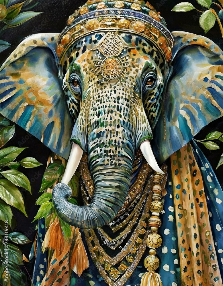 Oil Painting Elephant Portrait 