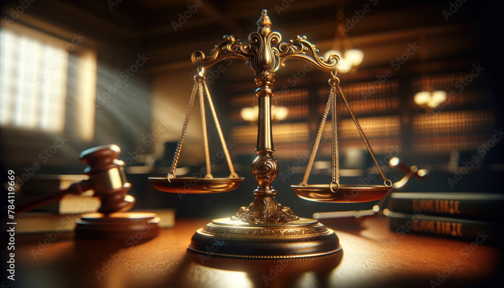 scales of justice, symbolizing the legal system. The balance scale