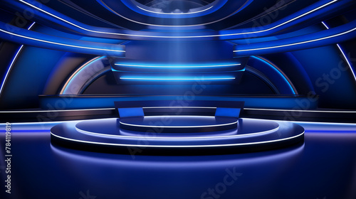 Blue and black virtual tv studio set background