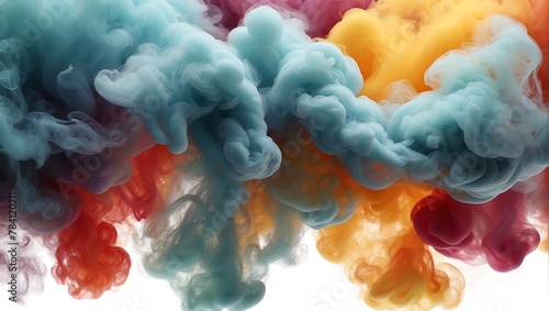 realistic colorful thick smoke on white background, high definition, HDR. 3D. 8K. Realistic. Full screen, bright shining colors, noise  photo