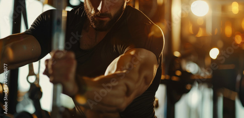 a muscular man doing exercises in gym